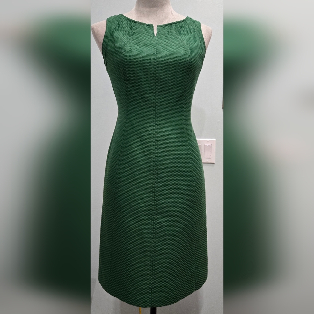 Talbots emerald green shift dress cotton-silk blend basket weave sz 6P
